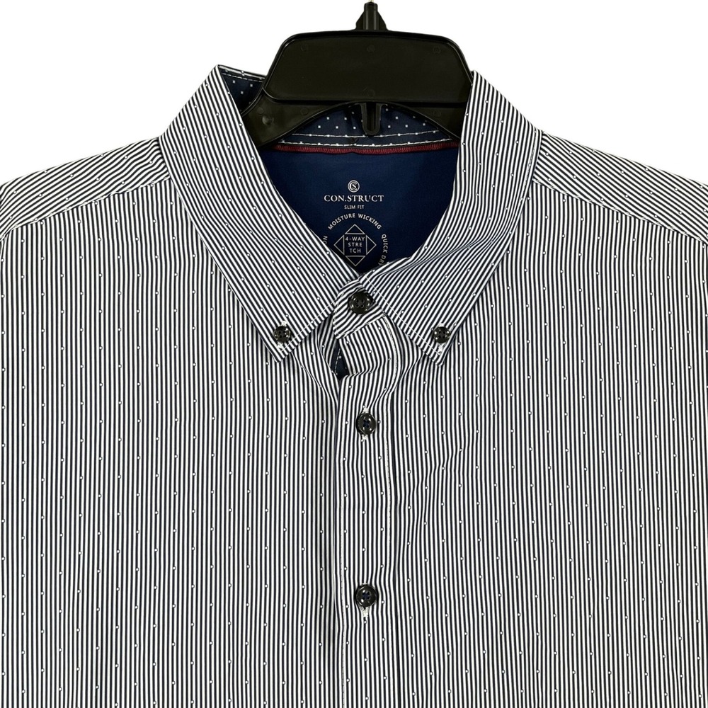 CON.STRUCT Slim Fit Performance Button Down Mens XLT Navy White Micro Stripe